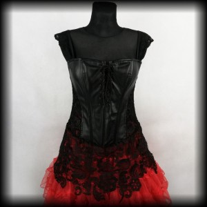 Bluzka gotycka gorsetowa L/XL eko skóra z koronką