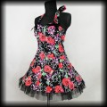 Sukienka Pin Up Punk H&amp;R L czarna mini czaszki róże2.jpg