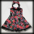 Sukienka Pin Up Punk H&amp;R L czarna mini czaszki róże91.jpg