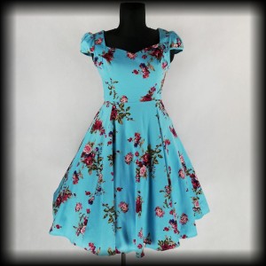 Sukienka Pin Up Hearts & Roses L błękitna w kwiaty