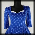 Sukienka Pin Up Hearts &amp; Roses L niebieska w groszki z rękawkami 123.jpg