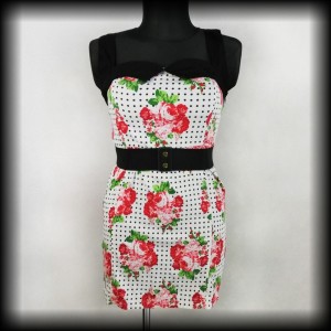 Sukienka RockaBella XL ołówkowa w groszki i kwiaty