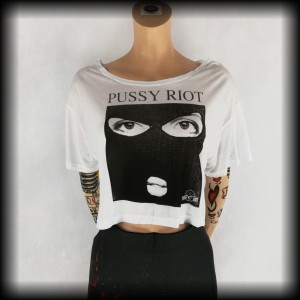 Koszulka Pussy Riot oversize S biała NOWA 