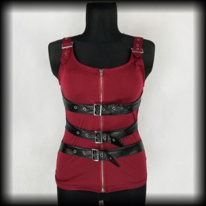 Bluzka goth rock L bordo z klamrami